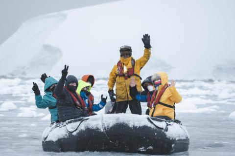 Zodiac and guests, Antarctica